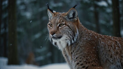 Obraz premium Close-up of a lynx in a winter forest