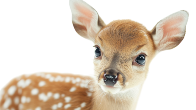Young fawn with delicate features and distinctive spots looking curiously at the camera