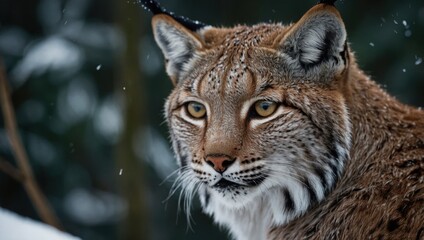 Fototapeta premium Close-up of a lynx in a winter forest