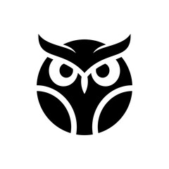 Owl logo vector illustration template black and white. Simple hand drawing circle shape