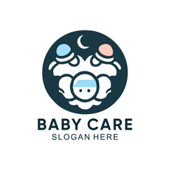 Baby care logo minimalist design premium vector