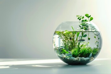 High Quality Picture of a Fish Bowl with Plants in it
