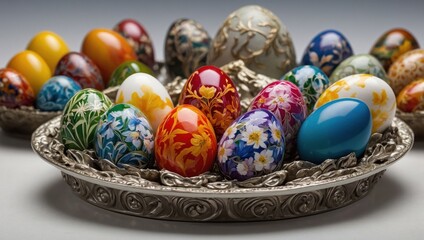 Fototapeta premium Colorful Easter eggs in an egg container
