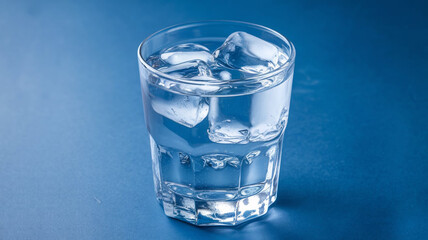Ice-Cold Water in a Glass on a Blue Background