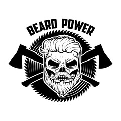 beard power. Skull with beard and two axes. Vector illustration.