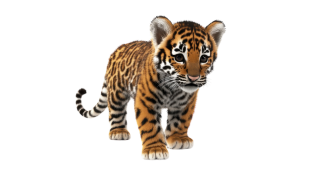 Young tiger exploring its surroundings in a bright and playful manner