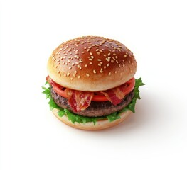 Isolated bacon cheeseburger on white background
