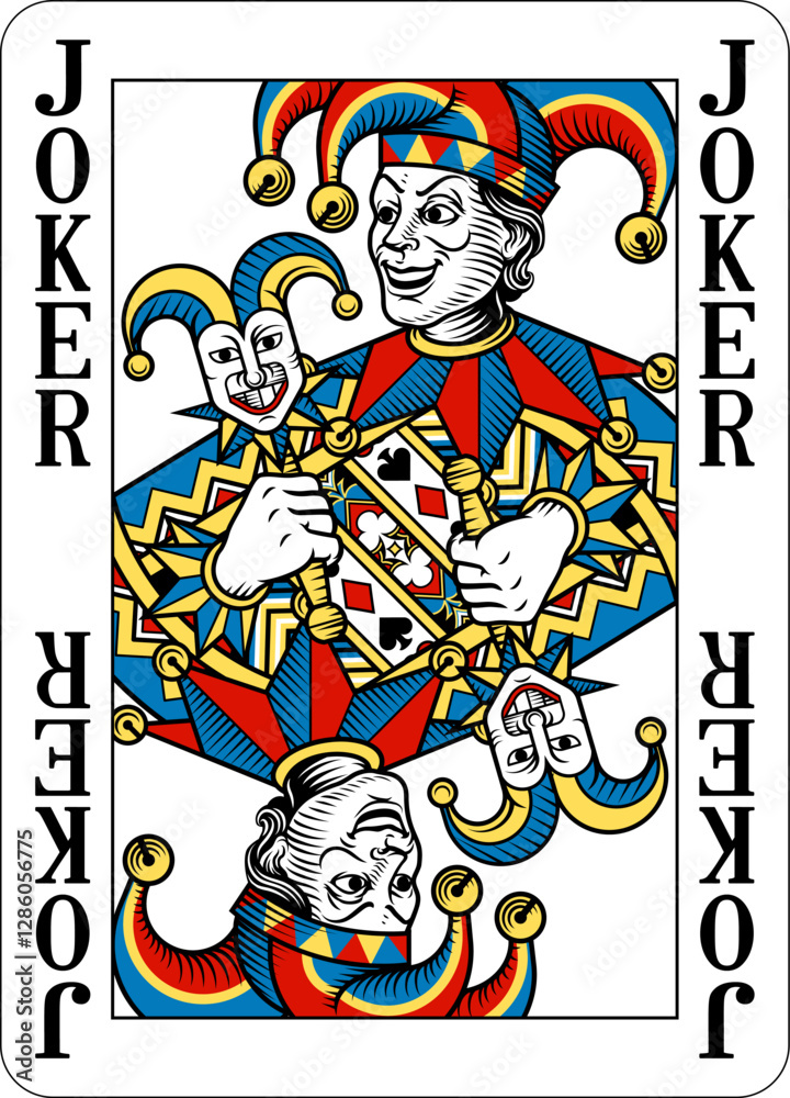 Fototapete a joker jester design from a new original deck of playing cards. four pip left handed version with i