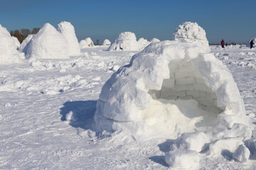 Abstract Landscape - Eskimo City. Snow igloo house in winter.