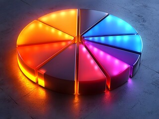 Obraz premium Glowing Colorful Pie Chart Representing Shareholder Equity in Business Concept