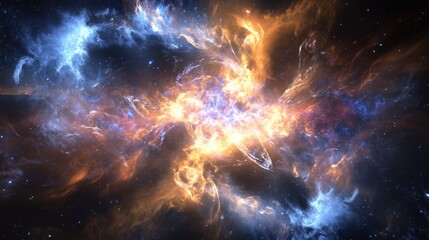 Naklejka premium A futuristic quantum explosion ignites a nebula, bending time and light into surreal formations