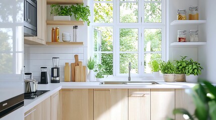 Fototapeta premium healthy eating superfoods weight management Modern kitchen with plants and natural light