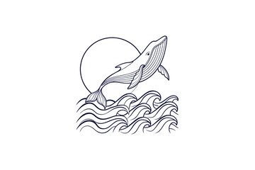 a blue whale with waves clip art vector illustration