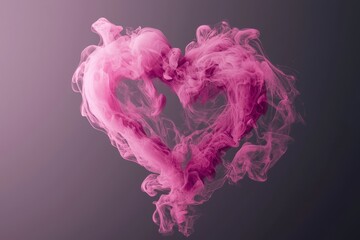 Colorful Pink Smoke Heart Shape on a Soft Gray Background