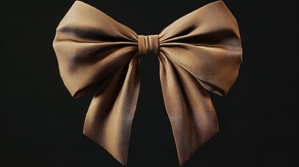 A rich, bronze-toned bow, meticulously crafted, evokes feelings of elegance and understated luxury against a deep black backdrop.