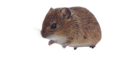 Small rodent showcases its distinctive features in a close-up shot against a white background