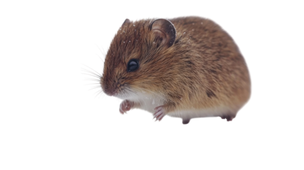 Small rodent showcases its distinctive features in a close-up shot against a white background