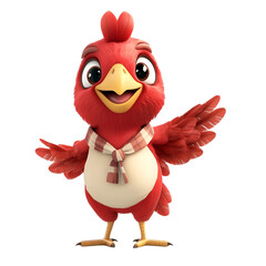 Red junglefowl in cute attire, looking playful and cheerful with a bright expression on a transparent background.