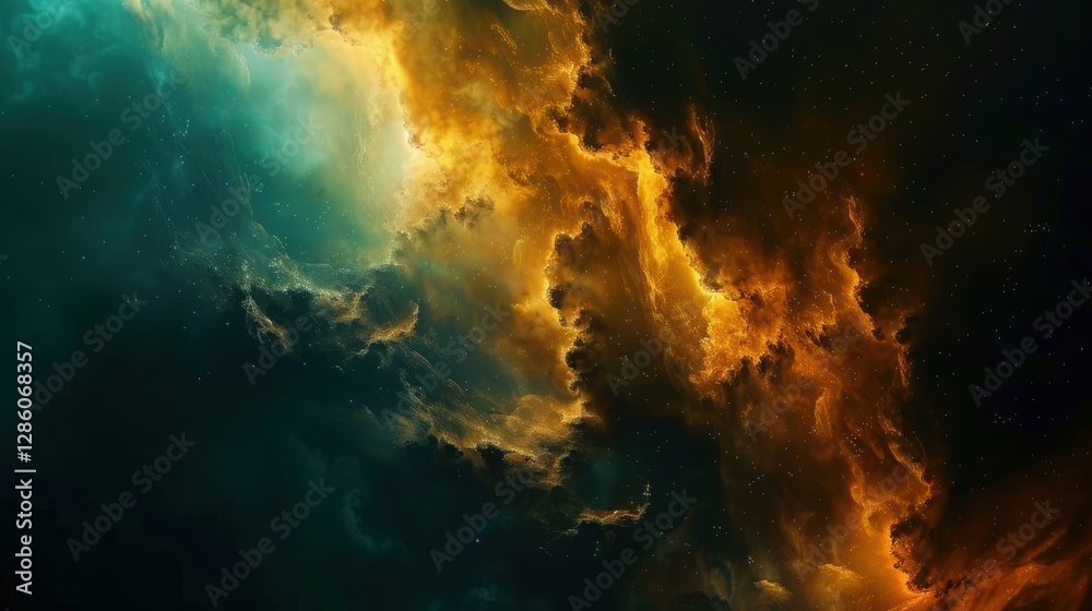 Wall mural a mesmerizing galactic nebula with glowing cosmic clouds in deep space. sci-fi and astronomy visuals