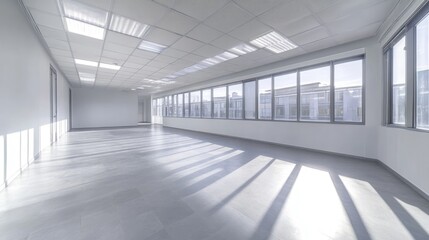 Sunlit Empty Office Space, Modern Architecture and Bright Interior Design