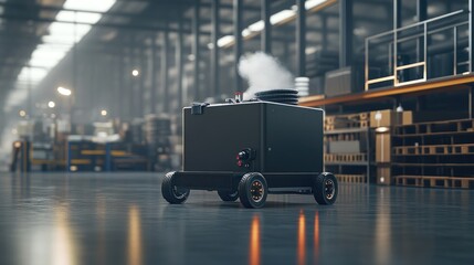 Naklejka premium Industrial steam cleaner with large wheels, ready for heavy-duty sanitation