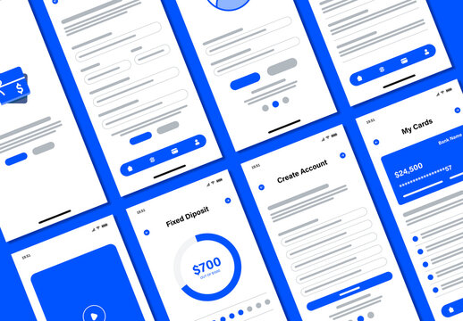 Minimalist Banking Mobile App Wireframe UI UX Template