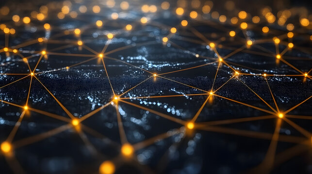 Digital Network: A mesmerizing network of interconnected glowing nodes, representing the seamless flow of data and information across a digital landscape.