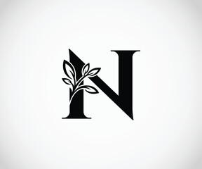 Elegant N Initial luxury floral logo
