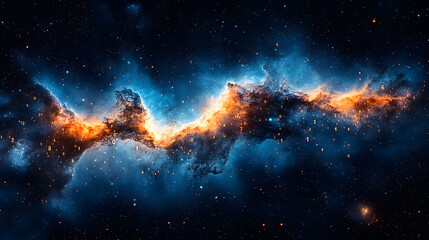 Obraz premium Nebula's Cosmic Tapestry: A breathtaking panorama of a vibrant nebula, showcasing a mesmerizing dance of celestial colors and cosmic energy.