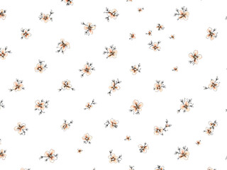 Seamless Minimalist Tiny Floral Pattern on White Background