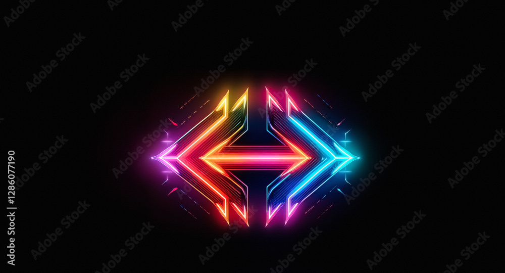 Leinwandbilder neon symmetrical geometric shape glows in vibrant rainbow colors against a dark backdrop, creating a