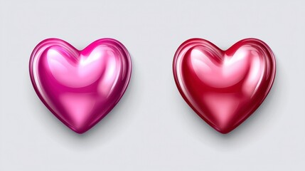 Fototapeta premium Glossy Pink and Red Heart Shapes on Soft Gray Surface