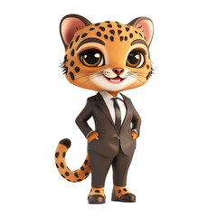 Margay dressed in business attire with a fun, cheerful expression on a transparent background.