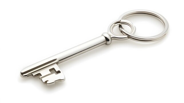 A shiny silver keychain, isolated on white