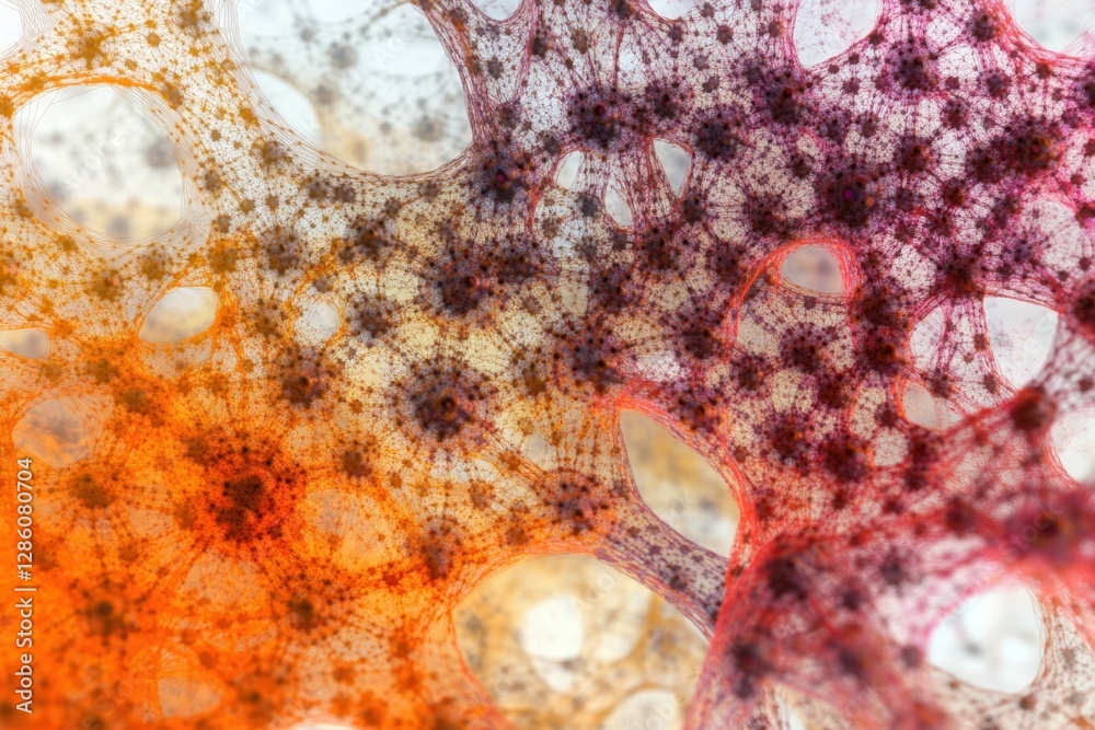Poster complex patterns and vibrant colors create an intricate web of abstract beauty in a microscopic view