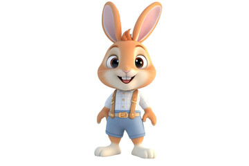 A sweet bunny in playful attire with a joyful expression on a transparent background.