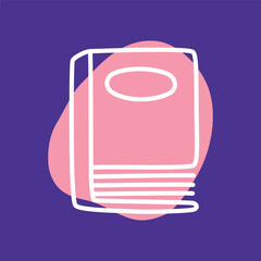 Doodle book icon hand drawn with thin line and colorful blob. Hardcover literature symbol. Vector illustration