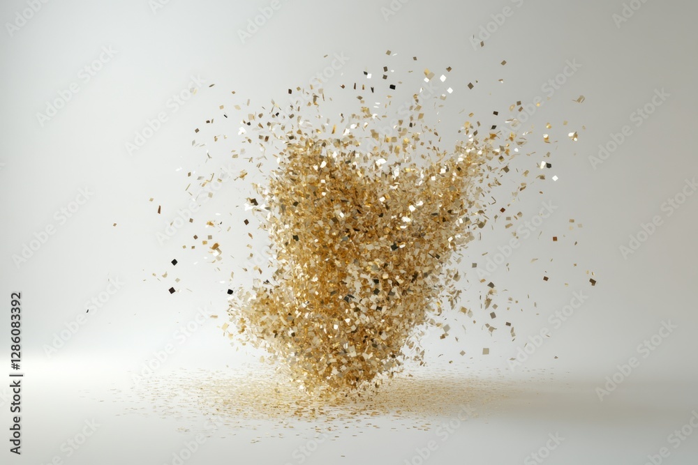 Poster whirling cascade of shimmering particles sparkling in vibrant motion against a soft backdrop of ligh