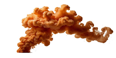 Beautiful orange smoke plume isolated on transparent background. bright orange paint color powder festival background.	
