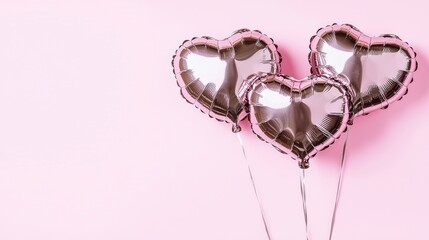 Shiny Heart-Shaped Balloons on Soft Pink Background for Celebrations