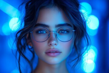 Fototapeta premium night city street shot featuring a beautiful woman in neon light