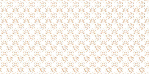 Golden vector floral seamless pattern. Abstract luxury geometric ornamental texture with small flower silhouettes. Gold and white simple ornament in oriental style.	
