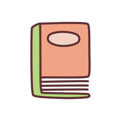 Doodle book icon hand drawn with thin line in minimalistic style and colored. School education symbol isolated on white background. Vector illustration