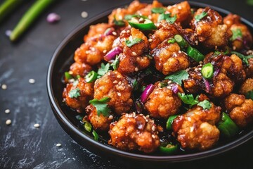 Gobi Manchurian Dry Popular Street Food of India Made of Cauliflower Florets,Selective Focus
