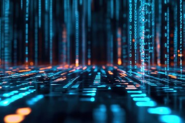 Exploring the mesmerizing flow of digital data streams in a vibrant cyber landscape at night. Generative AI