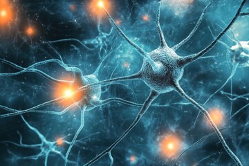 Intricate network of neurons illuminating the complexity of human brain activity in a vibrant digital landscape. Generative AI