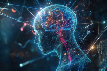 Exploring neural connections in a digital representation of the human brain during a scientific journey. Generative AI