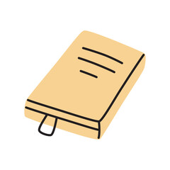 Doodle book with bookmark icon hand drawn in a modern minimalistic style. Knowledge and education symbol isolated on white background. Vector illustration
