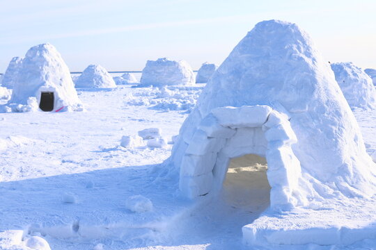 Abstract Landscape - Eskimo City. Snow igloo house in winter.