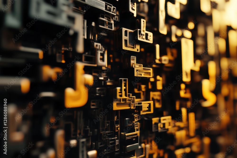 Poster intricate patterns of metal and light create a mesmerizing display of abstract geometry reminiscent 
